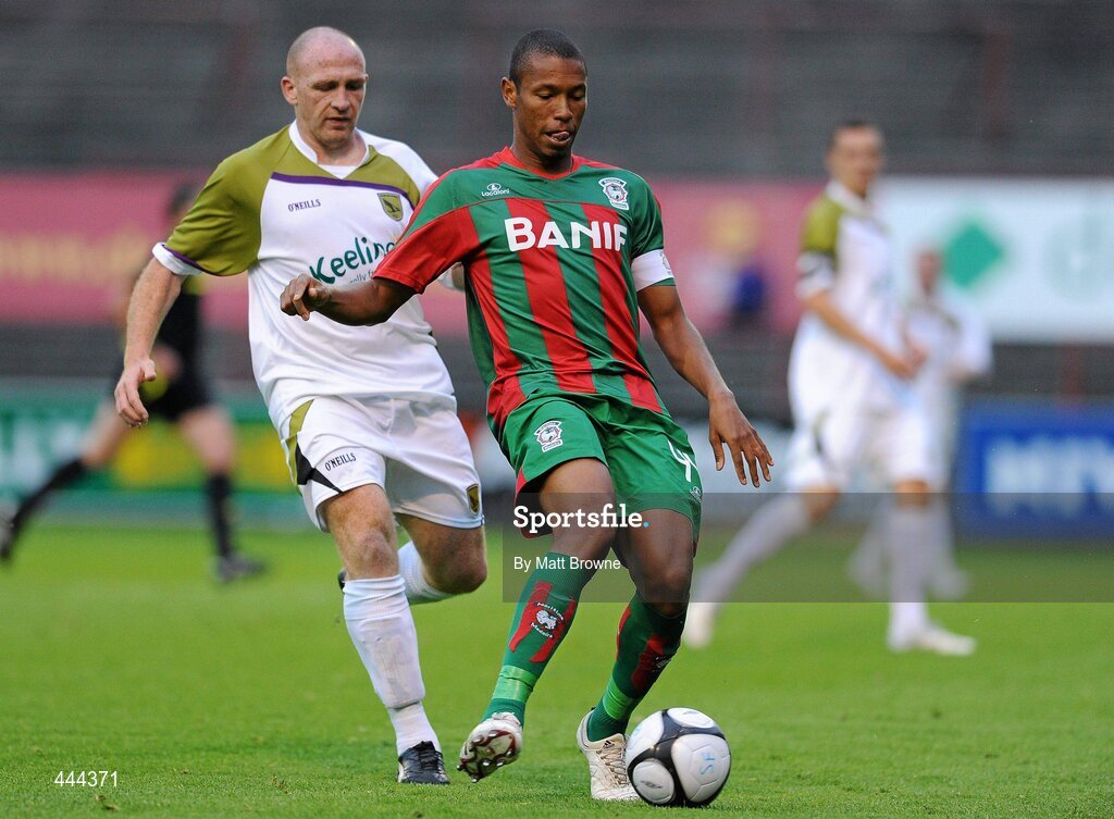 22 July 2010; Joao Guilherme Leme Amorin, CS Marítimo, in action against Glen Crowe, Sporting Fingal. UEFA Europa League Second Qualifying Round, 2nd Leg, Sporting Fingal v CS Marítimo, Dalymount Park, Dublin. Picture credit: Matt Browne / SPORTSFILE