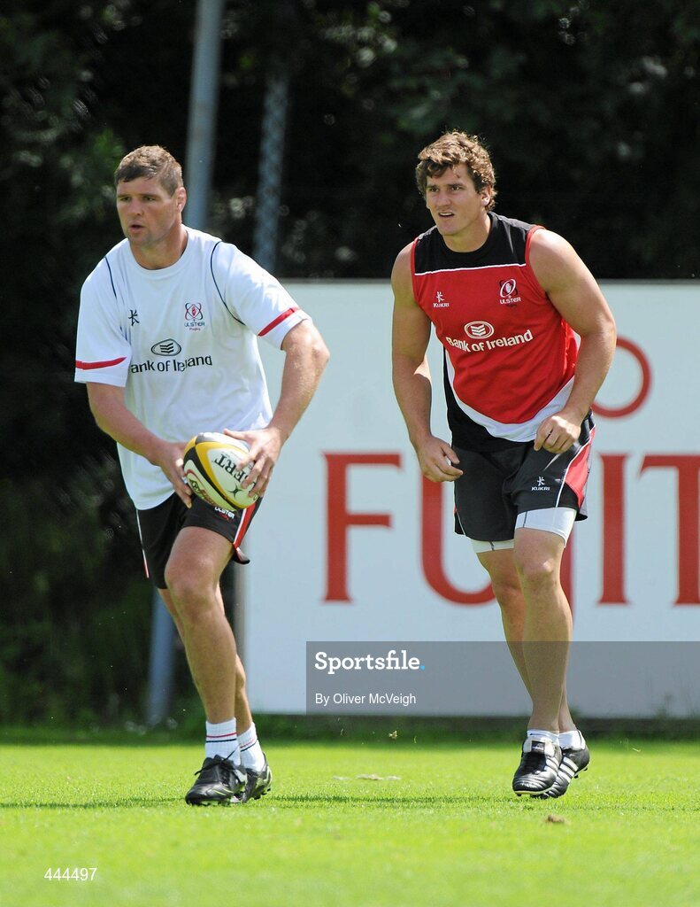 23 July 2010; Ulster's Johann Muller and Robbie Diack in action during squad training ahead of their opening pre-season friendly game against Bath, in Ravenhill Park, on August the 13th. Ulster Rugby Squad Training, Newforge Country Club, Belfast, Co. Antrim. Picture credit: Oliver McVeigh / SPORTSFILE