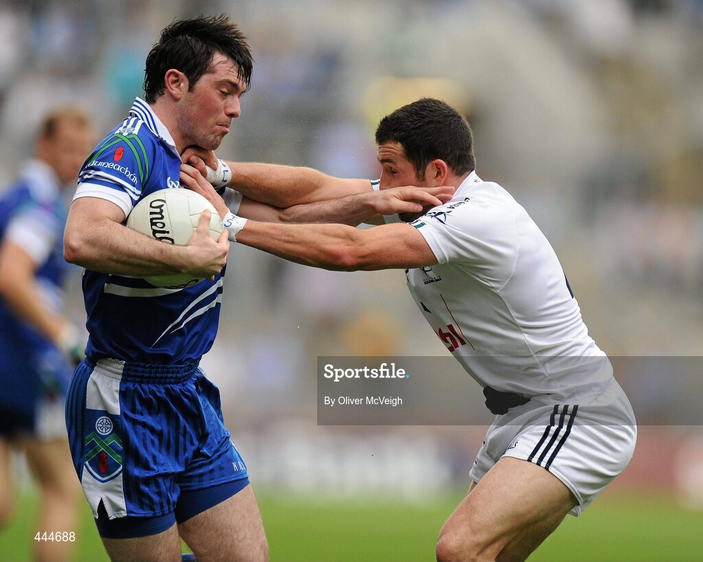 24 July 2010; Ciaran Hanratty, Monaghan, in action against Aindriu MacLochlainn, Kildare. GAA Football All-Ireland Senior Championship Qualifier, Round 4, Monaghan v Kildare, Croke Park, Dublin. Picture credit: Oliver McVeigh / SPORTSFILE