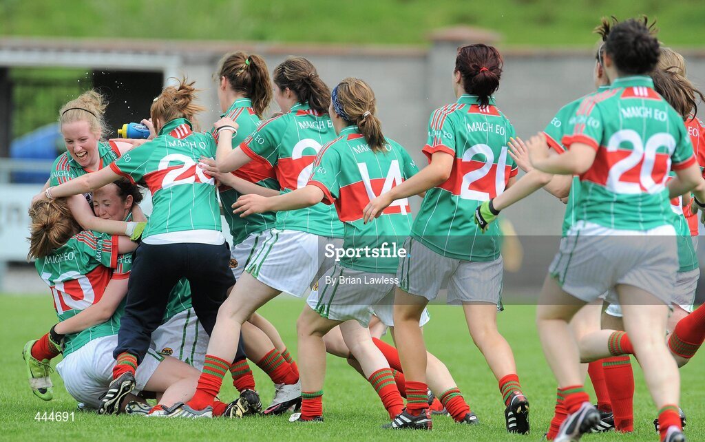 24 July 2010; Mayo players celebrate at the final whistle. Ladies Gaelic Football Minor A Shield All-Ireland Final, Mayo v Westmeath, Seán O'Heslin GAA Cub, Ballinamore, Co. Leitrim. Picture credit: Brian Lawless / SPORTSFILE