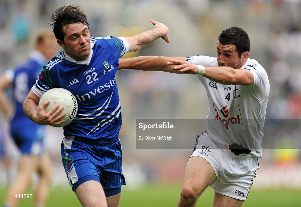 24 July 2010; Ciaran Hanratty, Monaghan, in action against Aindriu MacLochlainn, Kildare. GAA Football All-Ireland Senior Championship Qualifier, Round 4, Monaghan v Kildare, Croke Park, Dublin. Picture credit: Oliver McVeigh / SPORTSFILE