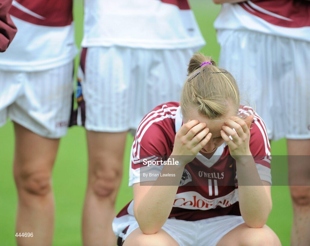 24 July 2010; Westmeath's Megan Brick shows her disappointment after the match. Ladies Gaelic Football Minor A Shield All-Ireland Final, Mayo v Westmeath, Seán O'Heslin GAA Cub, Ballinamore, Co. Leitrim. Picture credit: Brian Lawless / SPORTSFILE