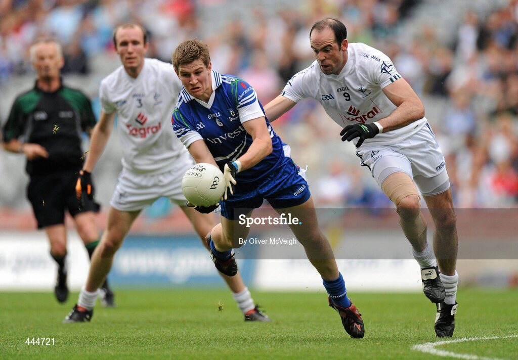 24 July 2010; Darren Hughes, Monaghan, in action against Dermot Earley, Kildare. GAA Football All-Ireland Senior Championship Qualifier, Round 4, Monaghan v Kildare, Croke Park, Dublin. Picture credit: Oliver McVeigh / SPORTSFILE
