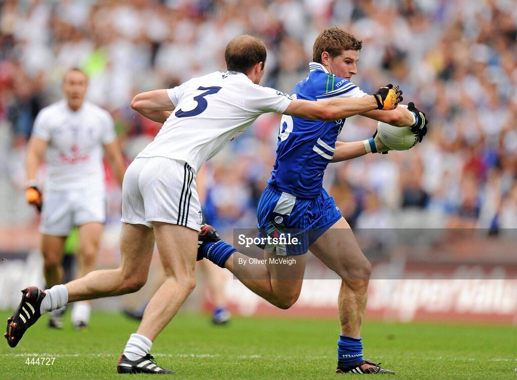 24 July 2010; Darren Hughes, Monaghan, in action against Hugh McGrillen, Kildare. GAA Football All-Ireland Senior Championship Qualifier, Round 4, Monaghan v Kildare, Croke Park, Dublin. Picture credit: Oliver McVeigh / SPORTSFILE