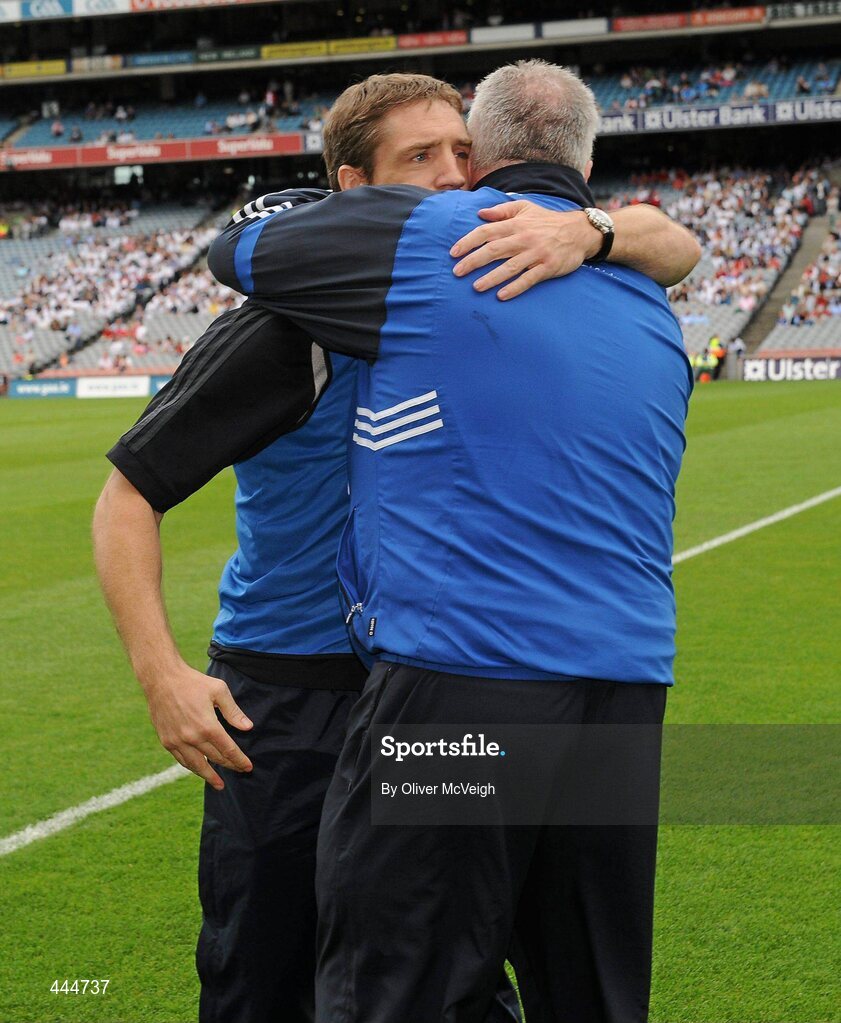 24 July 2010; Kildare manager Kieran McGeeney greets Monaghan assistant manager Paul Grimley before the game. GAA Football All-Ireland Senior Championship Qualifier, Round 4, Monaghan v Kildare, Croke Park, Dublin. Picture credit: Oliver McVeigh / SPORTSFILE