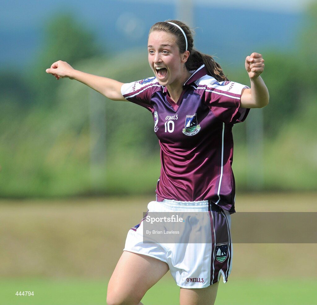 24 July 2010; Galway's Tessa Mullins celebrates at the final whistle. Ladies Gaelic Football Minor A Championship All-Ireland Final, Donegal v Galway, Seán O'Heslin GAA Cub, Ballinamore, Co. Leitrim. Picture credit: Brian Lawless / SPORTSFILE