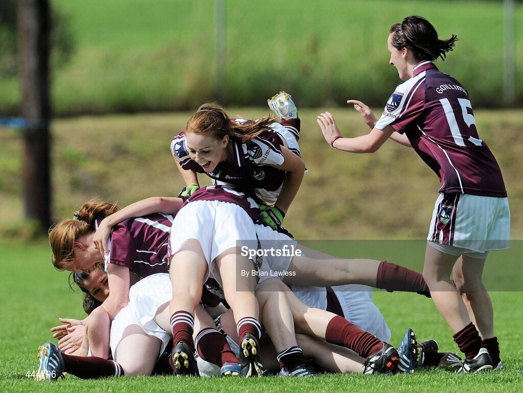 24 July 2010; Galway players celebrate after the final whistle. Ladies Gaelic Football Minor A Championship All-Ireland Final, Donegal v Galway, Seán O'Heslin GAA Cub, Ballinamore, Co. Leitrim. Picture credit: Brian Lawless / SPORTSFILE