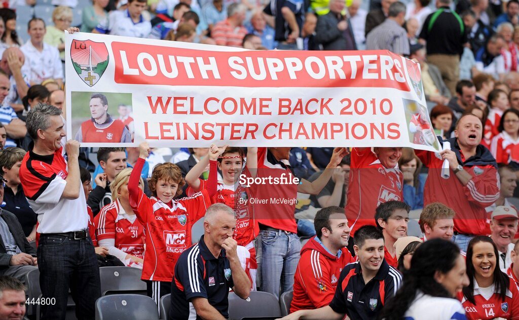 24 July 2010; Louth fans hold up a banner before the start of the match. GAA Football All-Ireland Senior Championship Qualifier, Round 4, Dublin v Louth, Croke Park, Dublin. Picture credit: Oliver McVeigh / SPORTSFILE