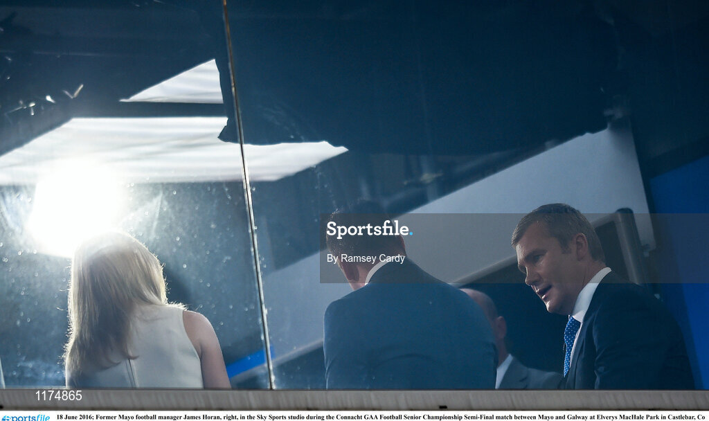 18 June 2016; Former Mayo football manager James Horan, right, in the Sky Sports studio during the Connacht GAA Football Senior Championship Semi-Final match between Mayo and Galway at Elverys MacHale Park in Castlebar, Co Mayo. Photo by Ramsey Cardy/Sportsfile
