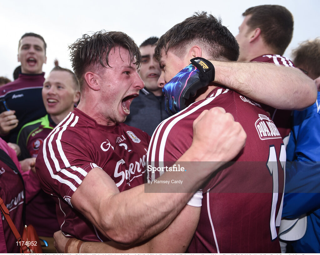 18 June 2016; Galway's Eoghan Kerin, left, and Shane Walsh celebrate following their side's victory in the Connacht GAA Football Senior Championship Semi-Final match between Mayo and Galway at Elverys MacHale Park in Castlebar, Co Mayo. Photo by Ramsey Cardy/Sportsfile