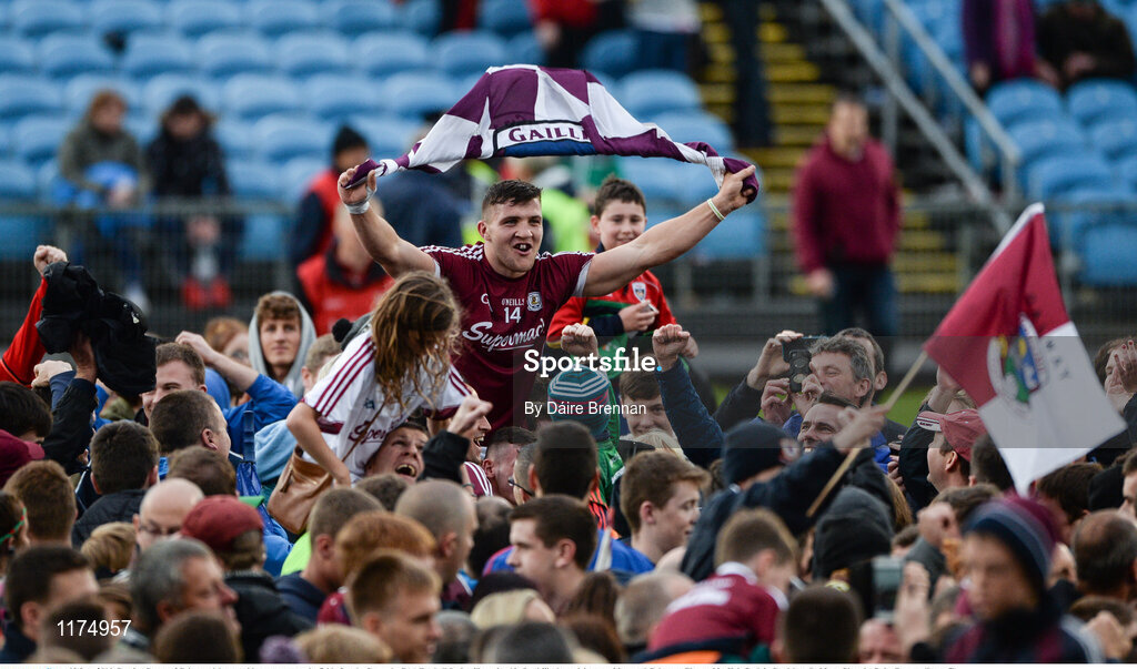 18 June 2016; Damien Comer of Galway celebrates with supporters on the field after the Connacht GAA Football Senior Championship Semi-Final match between Mayo and Galway at Elverys MacHale Park in Castlebar, Co Mayo. Photo by Daire Brennan/Sportsfile