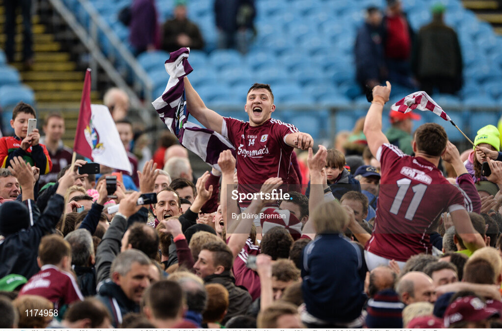 18 June 2016; Damien Comer of Galway celebrates with supporters on the field after the Connacht GAA Football Senior Championship Semi-Final match between Mayo and Galway at Elverys MacHale Park in Castlebar, Co Mayo. Photo by Daire Brennan/Sportsfile