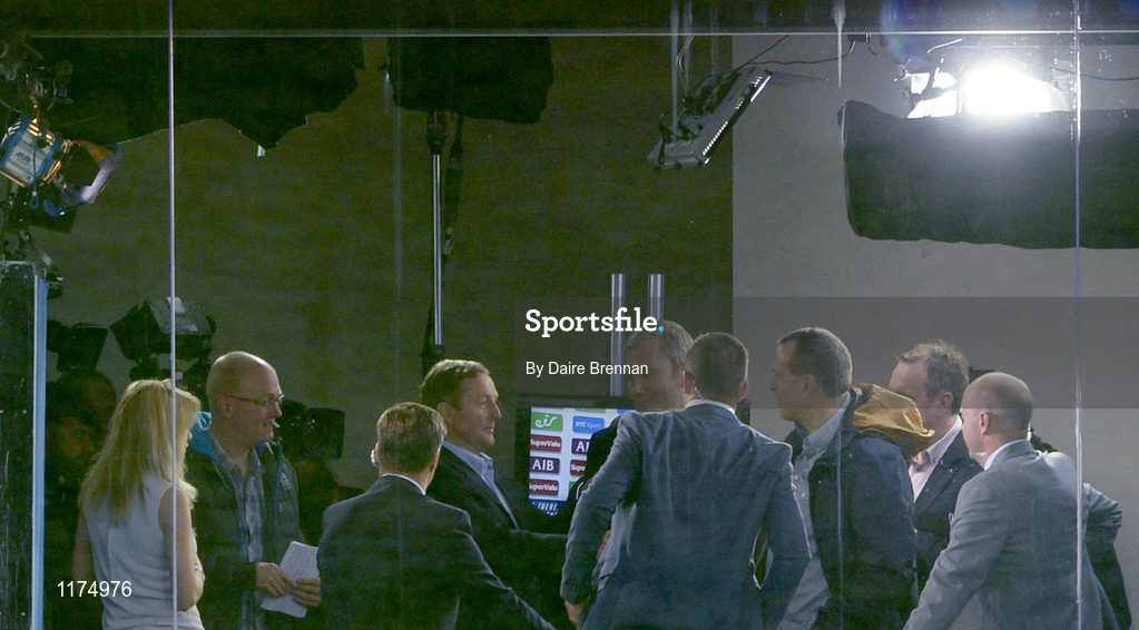 18 June 2016; An Taoiseach Enda Kenny in conversation with former Mayo manager James Horan in the Sky Sports studio after the Connacht GAA Football Senior Championship Semi-Final match between Mayo and Galway at Elverys MacHale Park in Castlebar, Co Mayo. Photo by Daire Brennan/Sportsfile