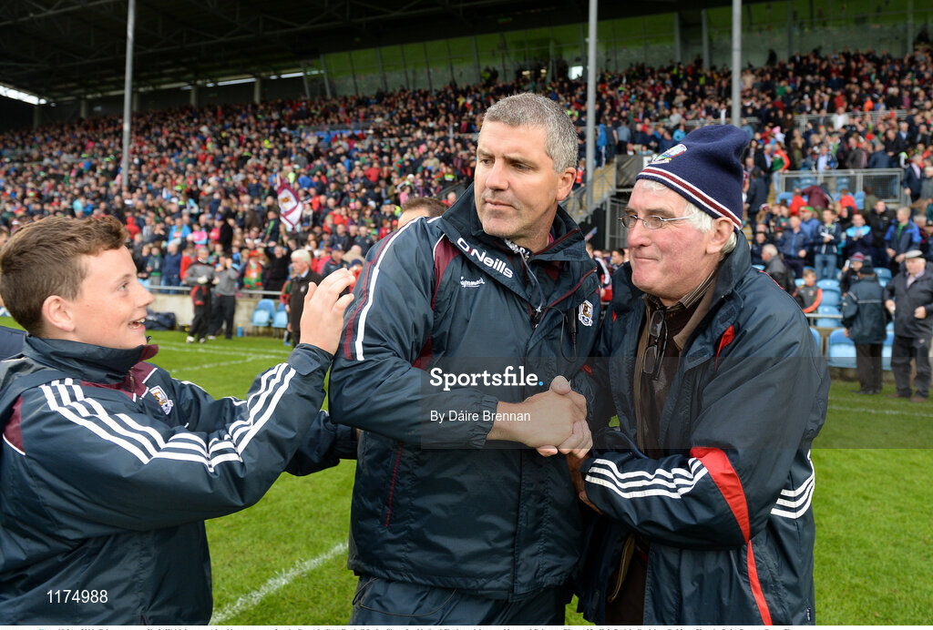 18 June 2016; Galway manager Kevin Walsh is congratulated by supporters after the Connacht GAA Football Senior Championship Semi-Final match between Mayo and Galway at Elverys MacHale Park in Castlebar, Co Mayo. Photo by Daire Brennan/Sportsfile