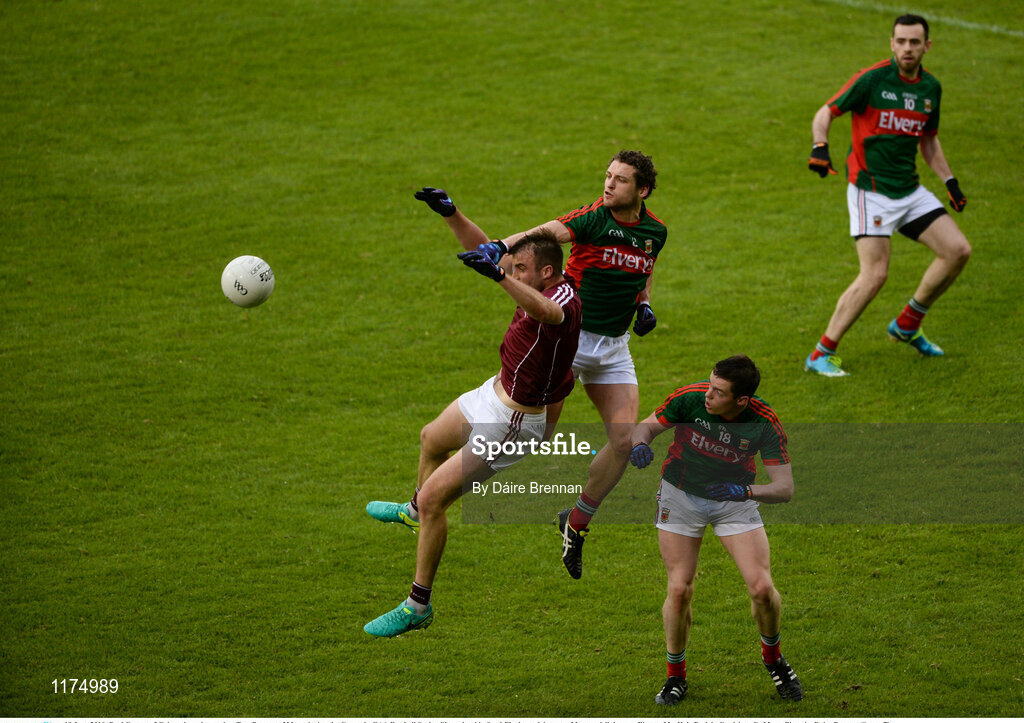 18 June 2016; Paul Conroy of Galway in action against Tom Parsons of Mayo during the Connacht GAA Football Senior Championship Semi-Final match between Mayo and Galway at Elverys MacHale Park in Castlebar, Co Mayo. Photo by Daire Brennan/Sportsfile