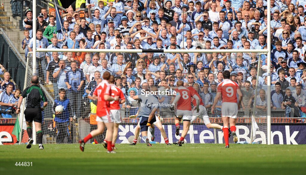24 July 2010; Eoghan O'Gara, Dublin, 14, scores his side's first goal past Neil Gallagher, Louth. GAA Football All-Ireland Senior Championship Qualifier, Round 4, Dublin v Louth, Croke Park, Dublin. Picture credit: Oliver McVeigh / SPORTSFILE