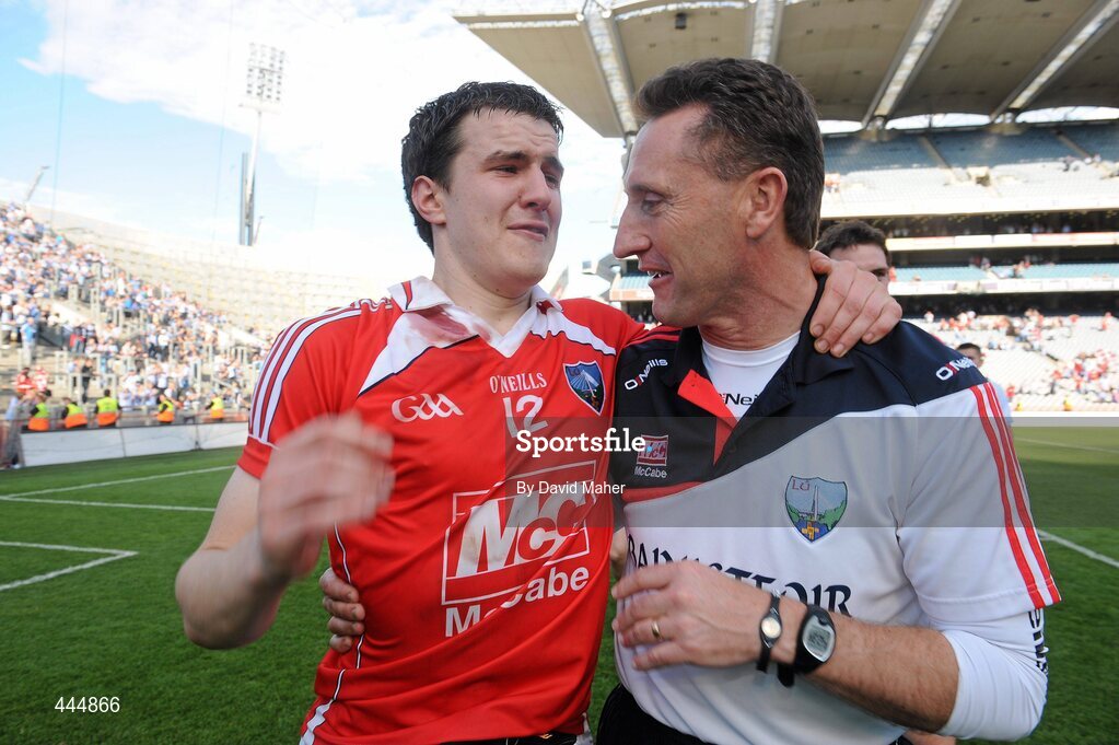 24 July 2010; Peter Fitzpatrick, right, Louth manager, with Adrian Reid at the end of the game. GAA Football All-Ireland Senior Championship Qualifier, Round 4, Dublin v Louth, Croke Park, Dublin. Picture credit: David Maher / SPORTSFILE