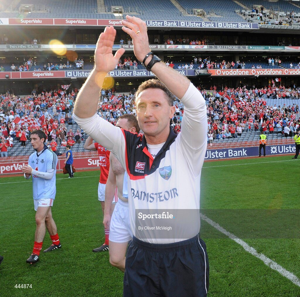 24 July 2010; Louth manager Peter Fitzpatrick waves to the supporters during a lap of honour by the team. GAA Football All-Ireland Senior Championship Qualifier, Round 4, Dublin v Louth, Croke Park, Dublin. Picture credit: Oliver McVeigh / SPORTSFILE