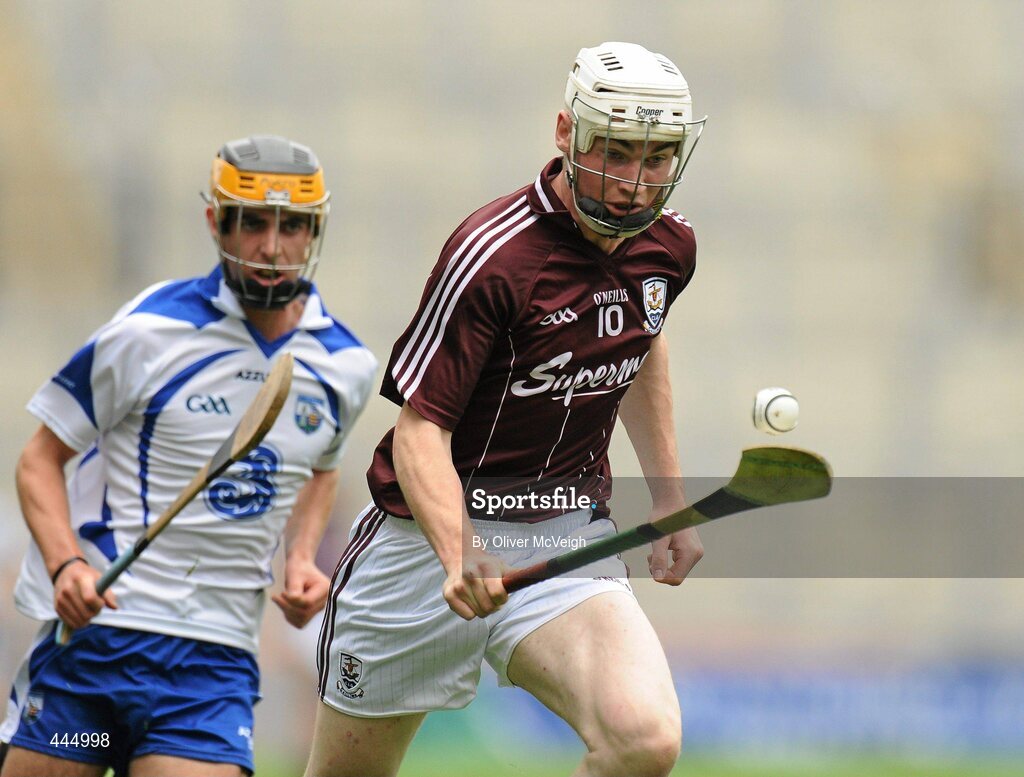 25 July 2010; Albert Mullins, Galway, in action against Paudric Prendergast, Waterford. ESB GAA Hurling All-Ireland Minor Championship Quarter-Final, Waterford v Galway, Croke Park, Dublin. Picture credit: Oliver McVeigh / SPORTSFILE
