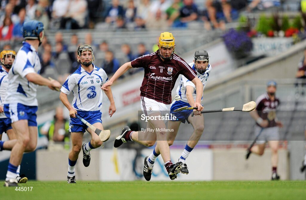 25 July 2010; Jonathan Glynn, Galway, in action against Raymond Barry, right, and Harney Barnes, 18, Waterford. ESB GAA Hurling All-Ireland Minor Championship Quarter-Final, Waterford v Galway, Croke Park, Dublin. Picture credit: Ray McManus / SPORTSFILE