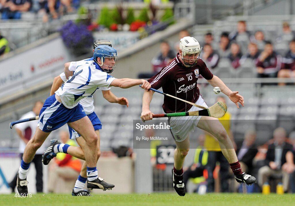 25 July 2010; Albert Mullins, Galway, in action against Harley Barnes, Waterford. ESB GAA Hurling All-Ireland Minor Championship Quarter-Final, Waterford v Galway, Croke Park, Dublin. Picture credit: Ray McManus / SPORTSFILE
