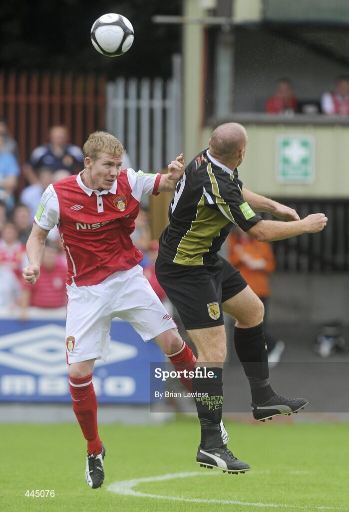 25 July 2010; Connor Kenna, St Patrick's Athletic, in action against Glen Crowe, Sporting Fingal. Airtricity League Premier Division, St Patrick's Athletic v Sporting Fingal, Richmond Park, Dublin. Picture credit: Brian Lawless / SPORTSFILE
