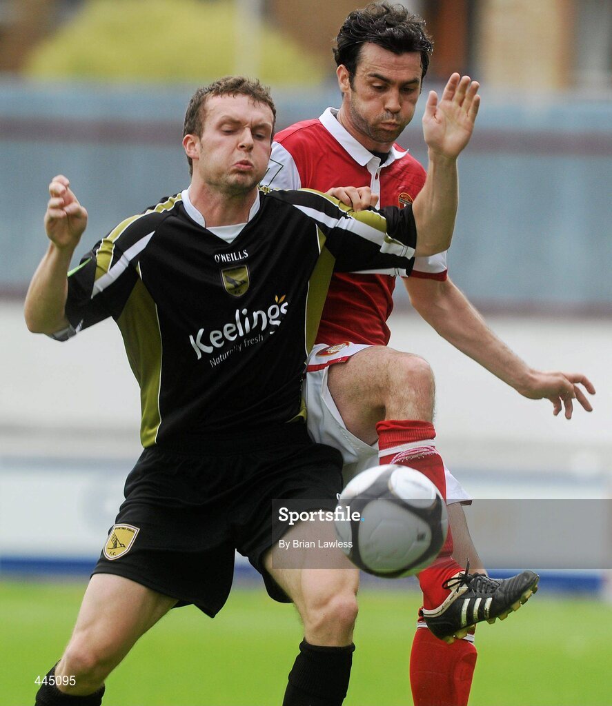 25 July 2010; Conan Byrne, Sporting Fingal, in action against Damien Lynch, St Patrick's Athletic. Airtricity League Premier Division, St Patrick's Athletic v Sporting Fingal, Richmond Park, Dublin. Picture credit: Brian Lawless / SPORTSFILE
