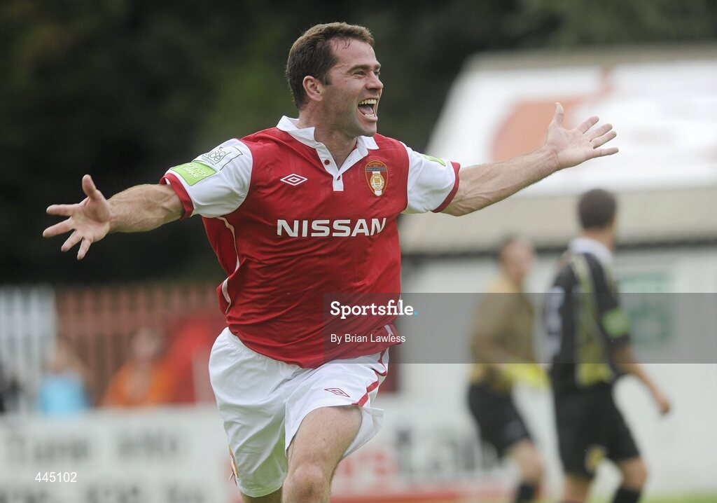 25 July 2010; David Mulcahy, St Patrick's Athletic, celebrates after scoring his side's first goal. Airtricity League Premier Division, St Patrick's Athletic v Sporting Fingal, Richmond Park, Dublin. Picture credit: Brian Lawless / SPORTSFILE
