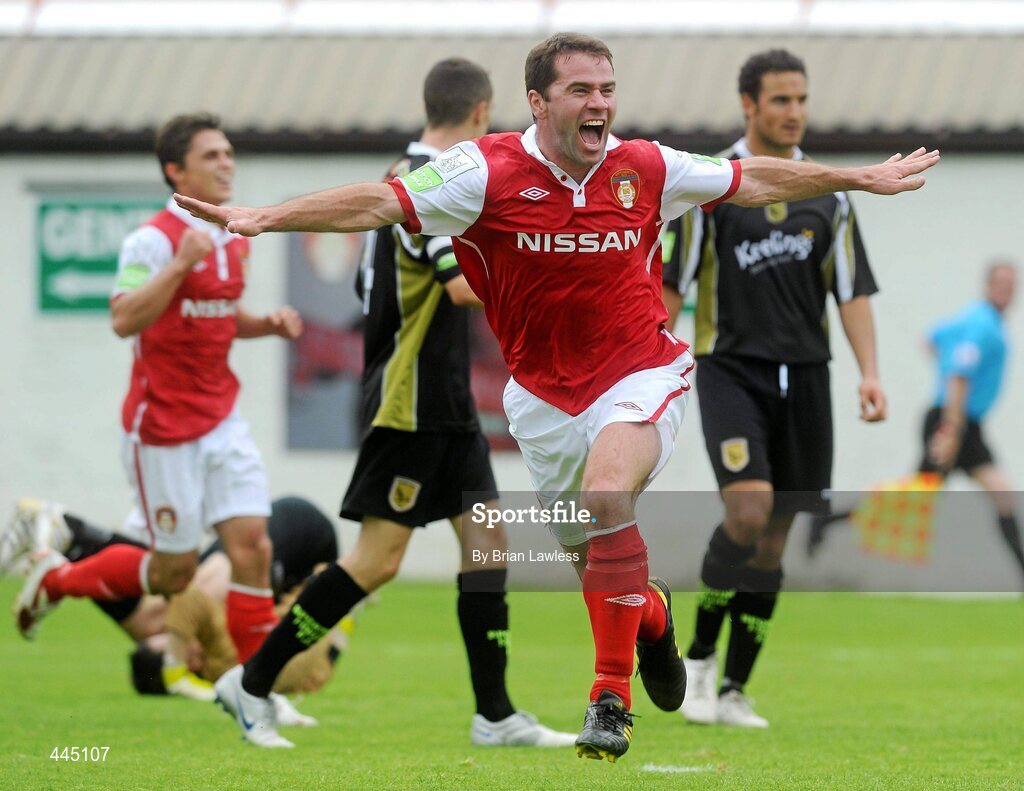 25 July 2010; David Mulcahy, St Patrick's Athletic, celebrates after scoring his side's first goal. Airtricity League Premier Division, St Patrick's Athletic v Sporting Fingal, Richmond Park, Dublin. Picture credit: Brian Lawless / SPORTSFILE