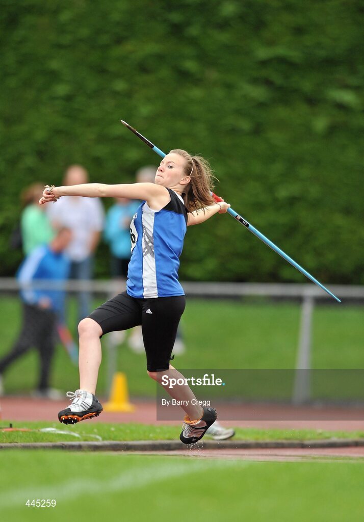 24 July 2010; Brianan Conway, St. Peter's, in action during the U -18 Girl's Javelin at the Woodie's DIY Juvenile Track and Field Championships. Tullamore Harriers Stadium, Tullamore, Co. Offaly. Picture credit: Barry Cregg / SPORTSFILE
