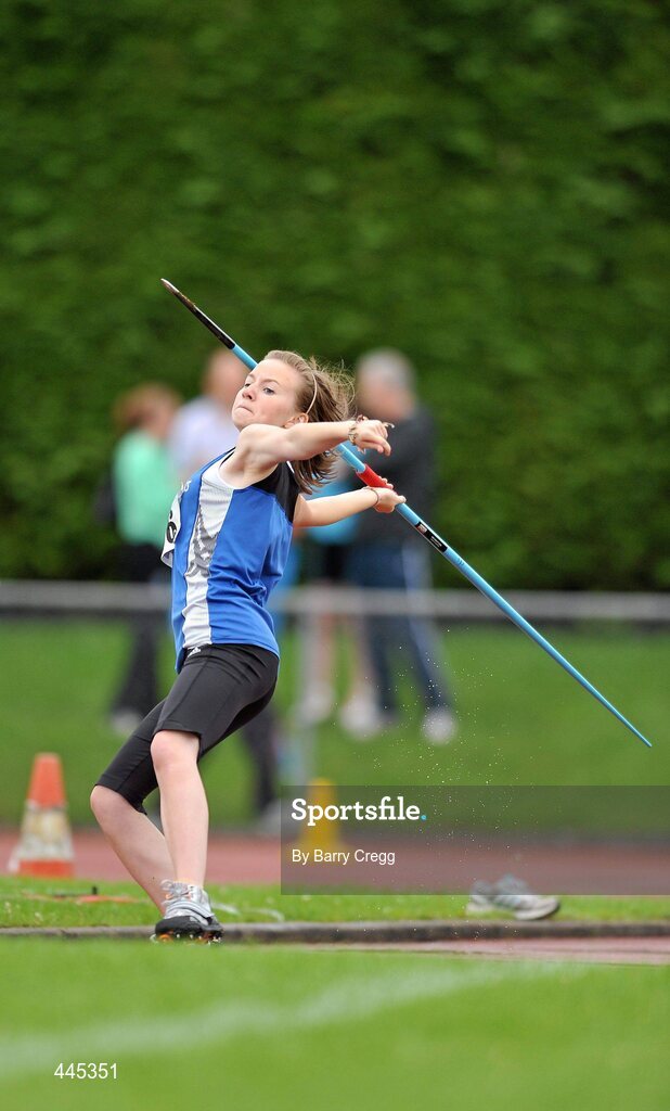 24 July 2010; Brianan Conway, St. Peter's, in action during the U -18 Girl's Javelin at the Woodie's DIY Juvenile Track and Field Championships. Tullamore Harriers Stadium, Tullamore, Co. Offaly. Picture credit: Barry Cregg / SPORTSFILE