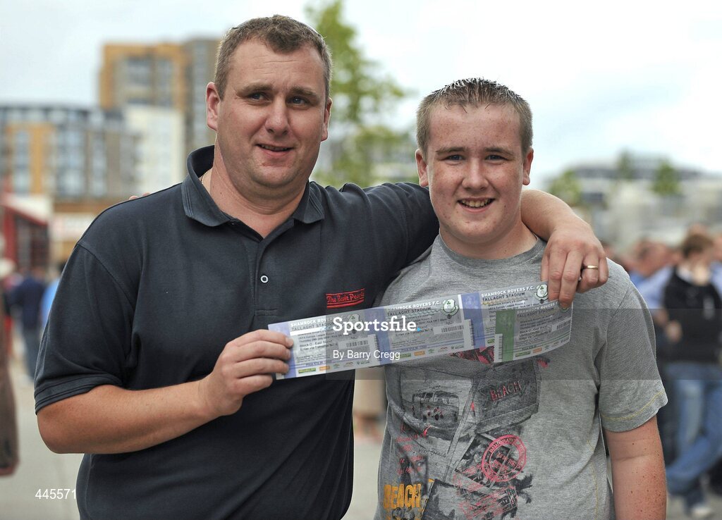 26 July 2010; Shamrock Rovers fans John and Luke Dorney, from Carlow, show off their tickets in advance of their side's Europa League Third Qualifying Round, 1st Leg, game against Juventus on Thursday night. Tallaght Stadium, Tallaght, Dublin. Picture credit: Barry Cregg / SPORTSFILE