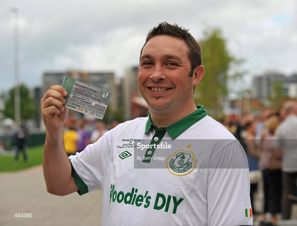 26 July 2010; Shamrock Rovers fan David Fagan, shows off his ticket after travelling up from Mayo to queue for tickets in advance of his side's Europa League Third Qualifying Round, 1st Leg, game against Juventus on Thursday night. Tallaght Stadium, Tallaght, Dublin. Picture credit: Barry Cregg / SPORTSFILE