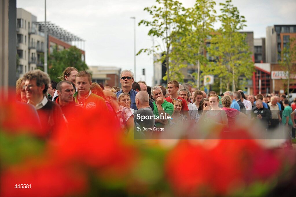 26 July 2010; Shamrock Rovers fans queue for tickets in advance of their side's Europa League Third Qualifying Round, 1st Leg, game against Juventus on Thursday night. Tallaght Stadium, Tallaght, Dublin. Picture credit: Barry Cregg / SPORTSFILE