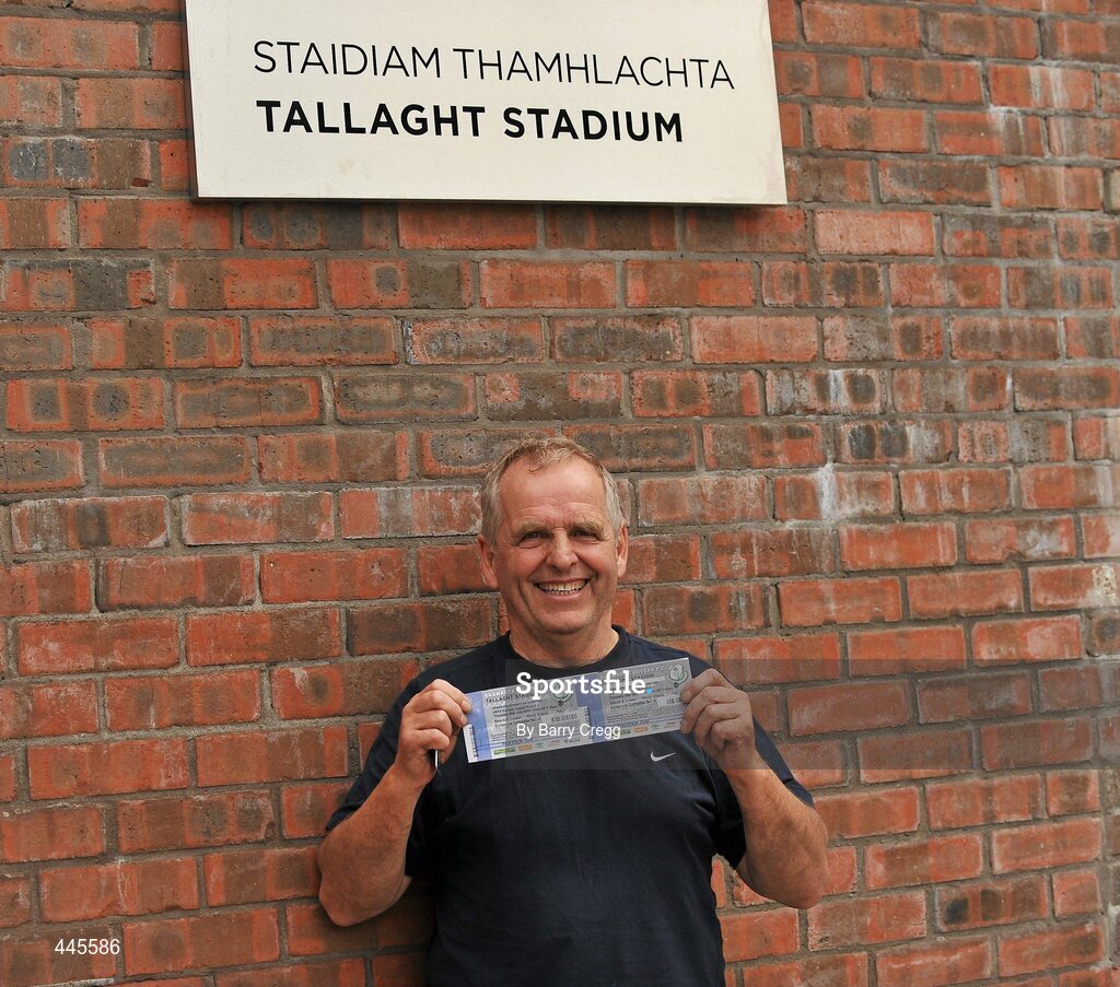 26 July 2010; Shamrock Rovers fan Jimmy Conroy, from Tallaght, shows off his ticket in advance of his side's Europa League Third Qualifying Round, 1st Leg, game against Juventus on Thursday night. Tallaght Stadium, Tallaght, Dublin. Picture credit: Barry Cregg / SPORTSFILE
