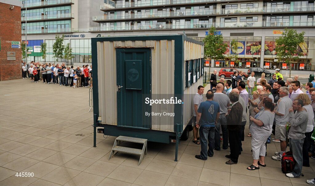 26 July 2010; Shamrock Rovers fans queue for tickets in advance of their side's Europa League Third Qualifying Round, 1st Leg, game against Juventus on Thursday night. Tallaght Stadium, Tallaght, Dublin. Picture credit: Barry Cregg / SPORTSFILE