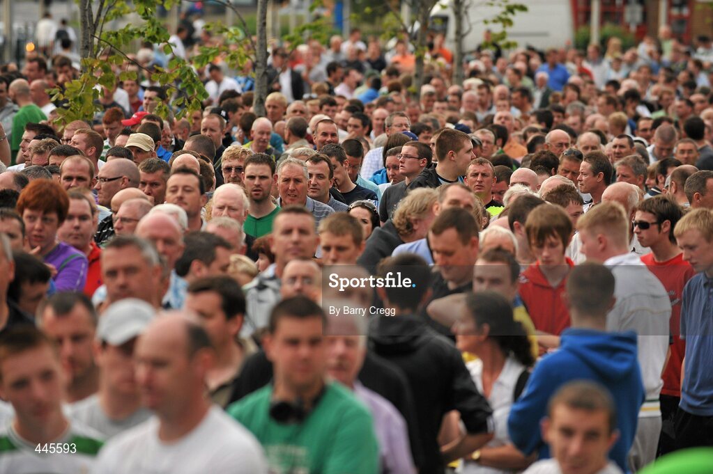 26 July 2010; Shamrock Rovers fans queue for tickets in advance of their side's Europa League Third Qualifying Round, 1st Leg, game against Juventus on Thursday night. Tallaght Stadium, Tallaght, Dublin. Picture credit: Barry Cregg / SPORTSFILE