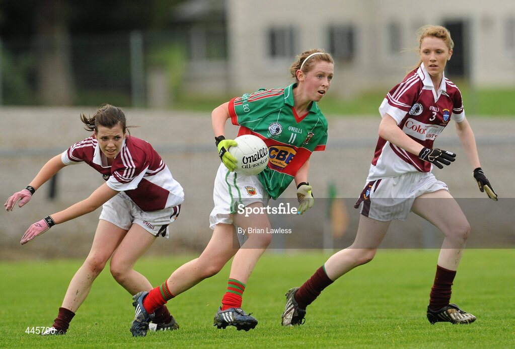 24 July 2010; Sinead Cafferky, Mayo, in action against Kelly Boyce Jordan, left, and Aoife Brady, Westmeath. Ladies Gaelic Football Minor A Shield All-Ireland Final, Mayo v Westmeath, Seán O'Heslin GAA Cub, Ballinamore, Co. Leitrim. Picture credit: Brian Lawless / SPORTSFILE