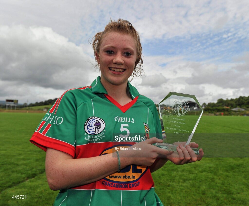 24 July 2010; Mayo's Ciara Hanahoe with her Player of the Match award. Ladies Gaelic Football Minor A Shield All-Ireland Final, Mayo v Westmeath, Seán O'Heslin GAA Cub, Ballinamore, Co. Leitrim. Picture credit: Brian Lawless / SPORTSFILE