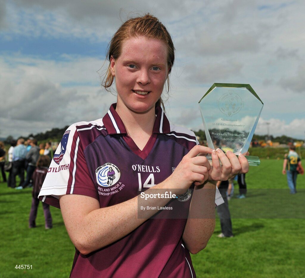 24 July 2010; Galway's Lisa Leonard with her Player of the Match award. Ladies Gaelic Football Minor A Championship All-Ireland Final, Donegal v Galway, Seán O'Heslin GAA Cub, Ballinamore, Co. Leitrim. Picture credit: Brian Lawless / SPORTSFILE