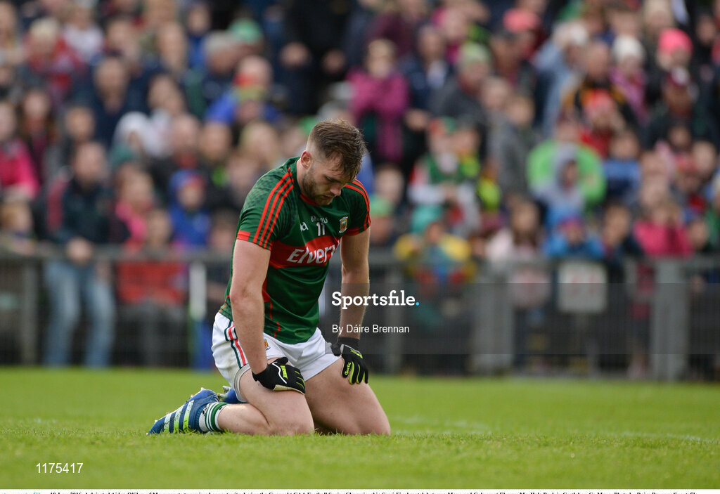 18 June 2016; A dejected Aidan O'Shea of Mayo reacts to a missed opportunity during the Connacht GAA Football Senior Championship Semi-Final match between Mayo and Galway at Elverys MacHale Park in Castlebar, Co Mayo. Photo by Daire Brennan/Sportsfile