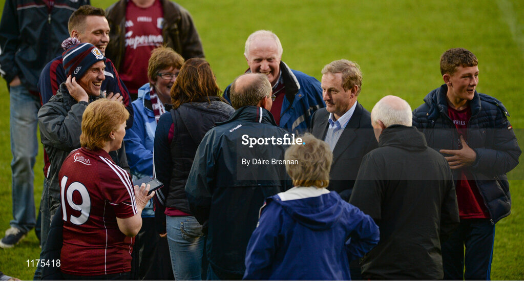 18 June 2016; An Taoiseach Enda Kenny chats to Galway supporters after the Connacht GAA Football Senior Championship Semi-Final match between Mayo and Galway at Elverys MacHale Park in Castlebar, Co Mayo. Photo by Daire Brennan/Sportsfile