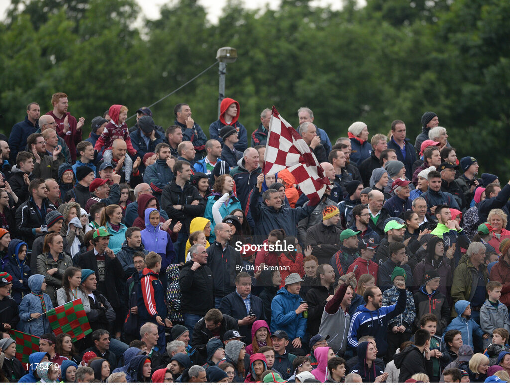 18 June 2016; Galway supporters celebrate their side's first goal during the Connacht GAA Football Senior Championship Semi-Final match between Mayo and Galway at Elverys MacHale Park in Castlebar, Co Mayo. Photo by Daire Brennan/Sportsfile