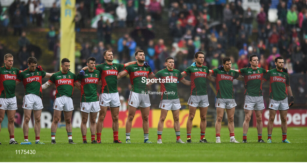 18 June 2016; The Mayo team prior to the Connacht GAA Football Senior Championship Semi-Final match between Mayo and Galway at Elverys MacHale Park in Castlebar, Co Mayo. Photo by Ramsey Cardy/Sportsfile