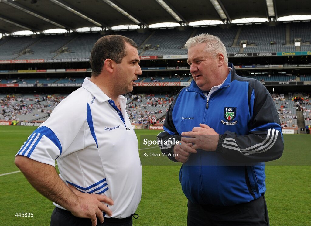 24 July 2010; Monaghan manager Seamus McEnaney, left, and assistant manager Paul Grimley before the game. GAA Football All-Ireland Senior Championship Qualifier, Round 4, Monaghan v Kildare, Croke Park, Dublin. Picture credit: Oliver McVeigh / SPORTSFILE