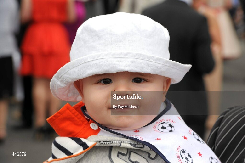 29 July 2010; Daniel Byrne, seven months, from Tallaght, Dublin, at the races. Galway Racing Festival 2010, Ballybrit, Galway. Picture credit: Ray McManus / SPORTSFILE