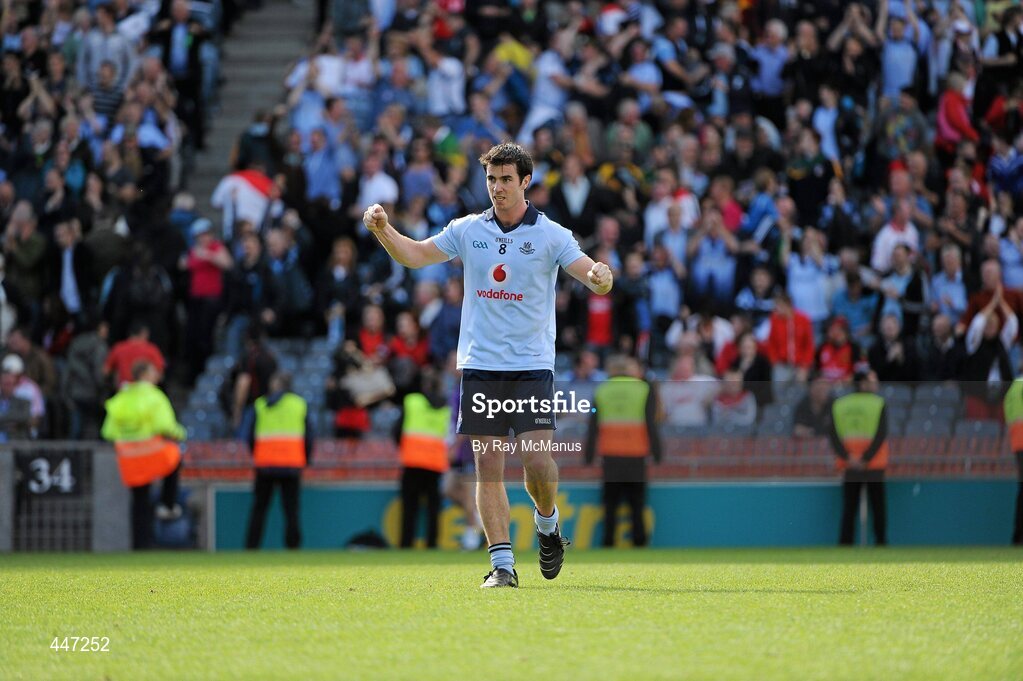31 July 2010; Michael Darragh Mcauley celebrates victory for Dublin. GAA Football All-Ireland Senior Championship Quarter-Final, Tyrone v Dublin, Croke Park, Dublin. Picture credit: Ray McManus / SPORTSFILE