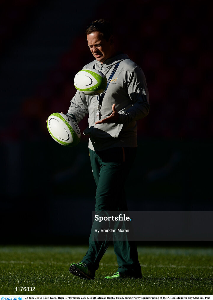 23 June 2016; Louis Koen, High Performance coach, South African Rugby Union, during rugby squad training at the Nelson Mandela Bay Stadium, Port Elizabeth, South Africa. Photo by Brendan Moran/Sportsfile