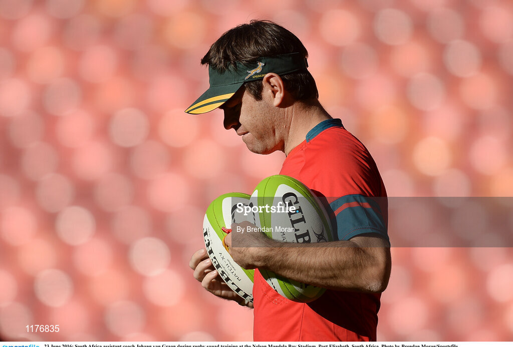 23 June 2016; South Africa assistant coach Johann van Graan during rugby squad training at the Nelson Mandela Bay Stadium, Port Elizabeth, South Africa. Photo by Brendan Moran/Sportsfile