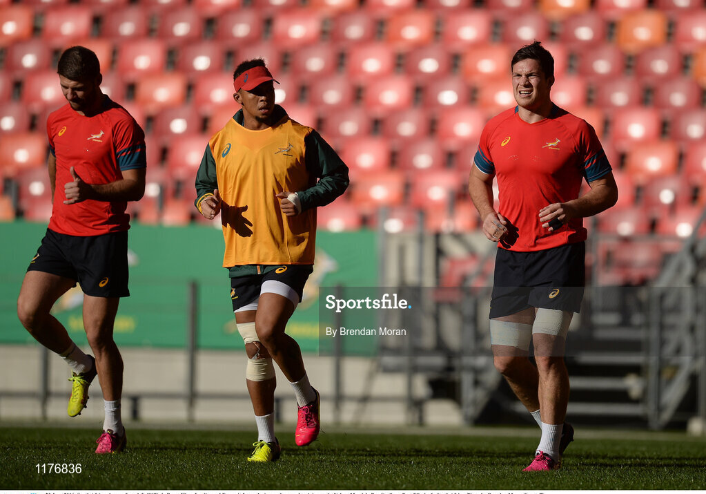 23 June 2016; South Africa players, from left, Willie le Roux, Elton Jantjies and Francois Louw during rugby squad training at the Nelson Mandela Bay Stadium, Port Elizabeth, South Africa. Photo by Brendan Moran/Sportsfile